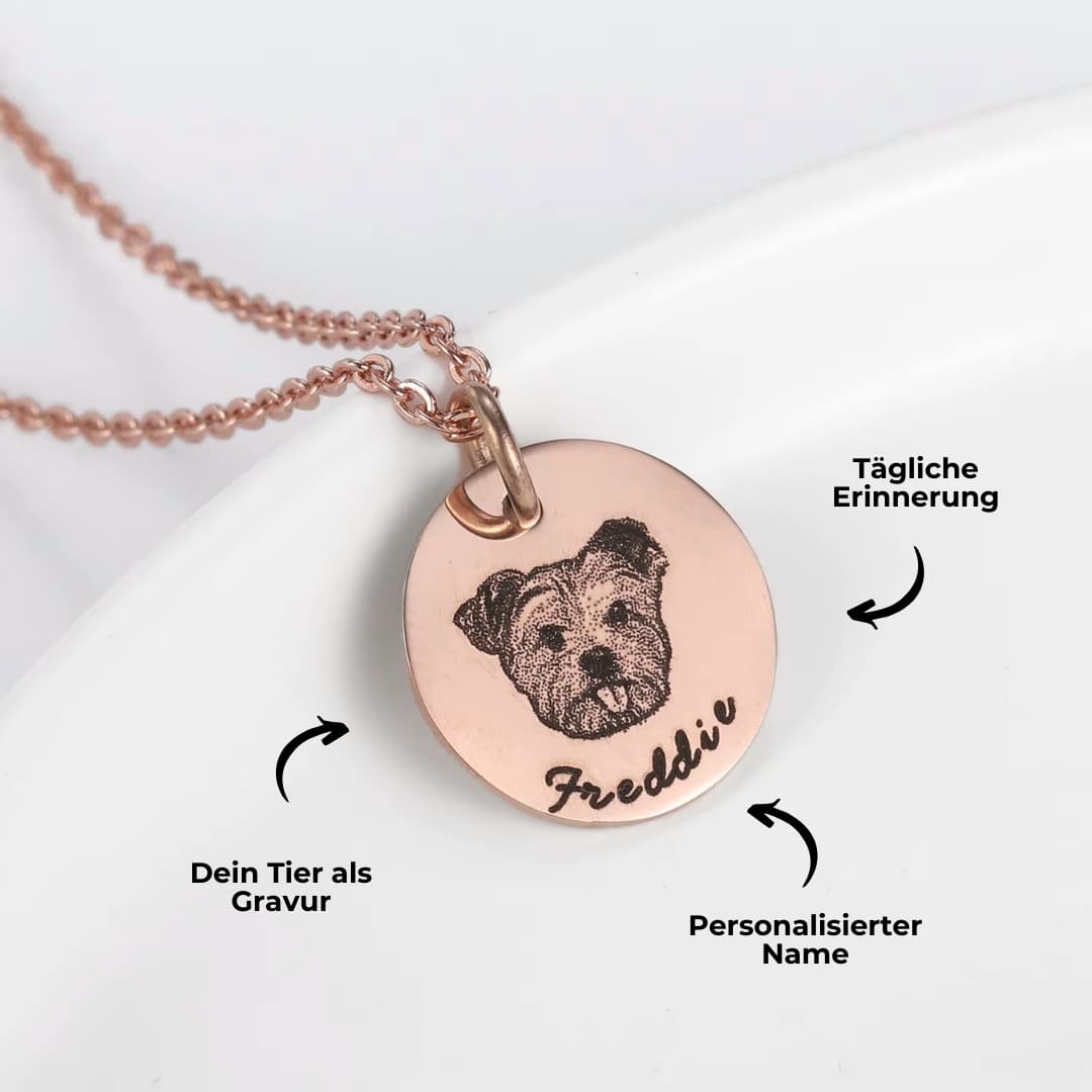 INDIVIDUELLE Haustierkette mit Tier Gravur Rose Gold