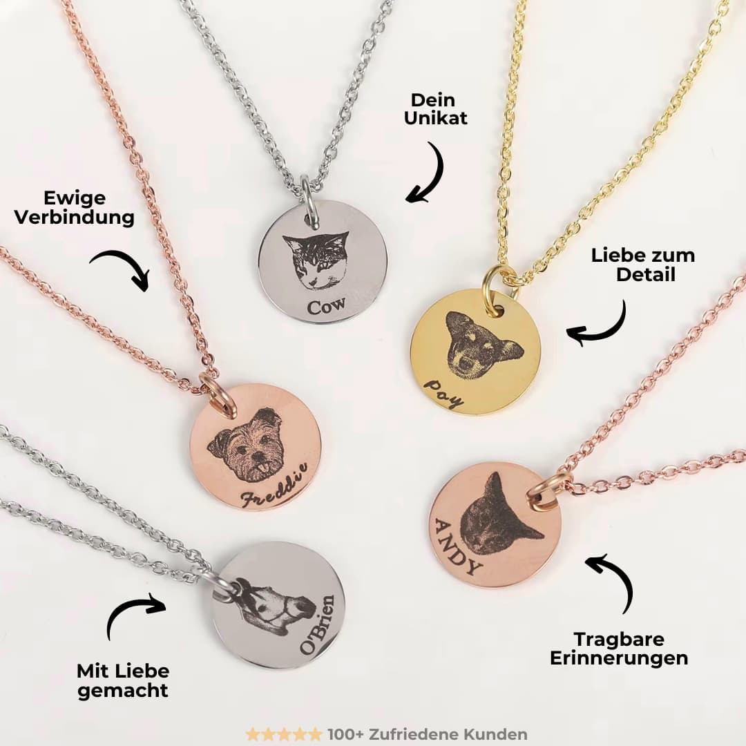 INDIVIDUELLE Haustierkette mit Tier Gravur Silber Gold und Rose Gold