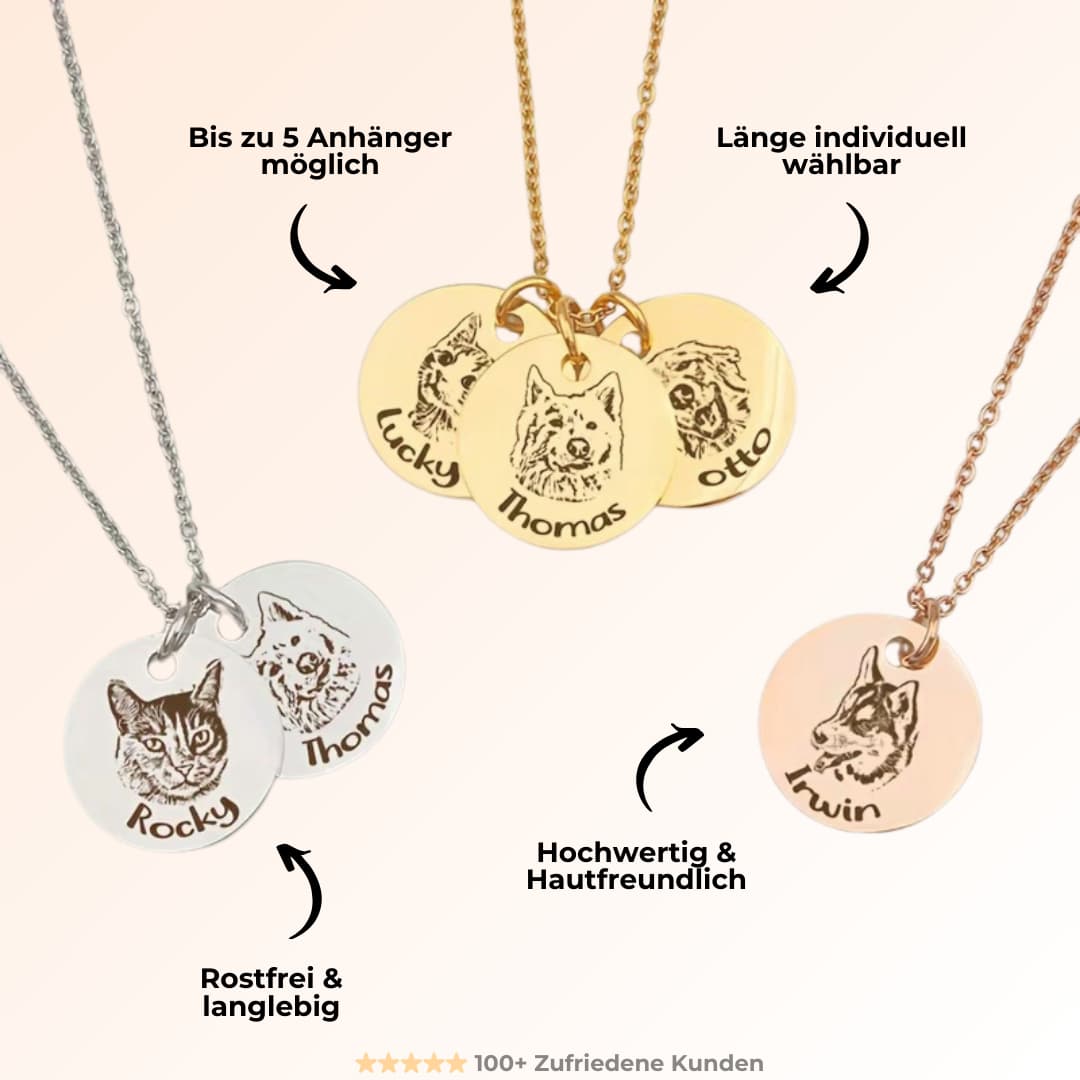 INDIVIDUELLE Haustierkette mit Tier Gravur Silber Gold und Rose Gold