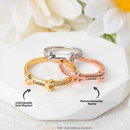 INDIVIDUELLER Hunde Ring im Hunde Knochen Design Silber Gold und Rose Gold