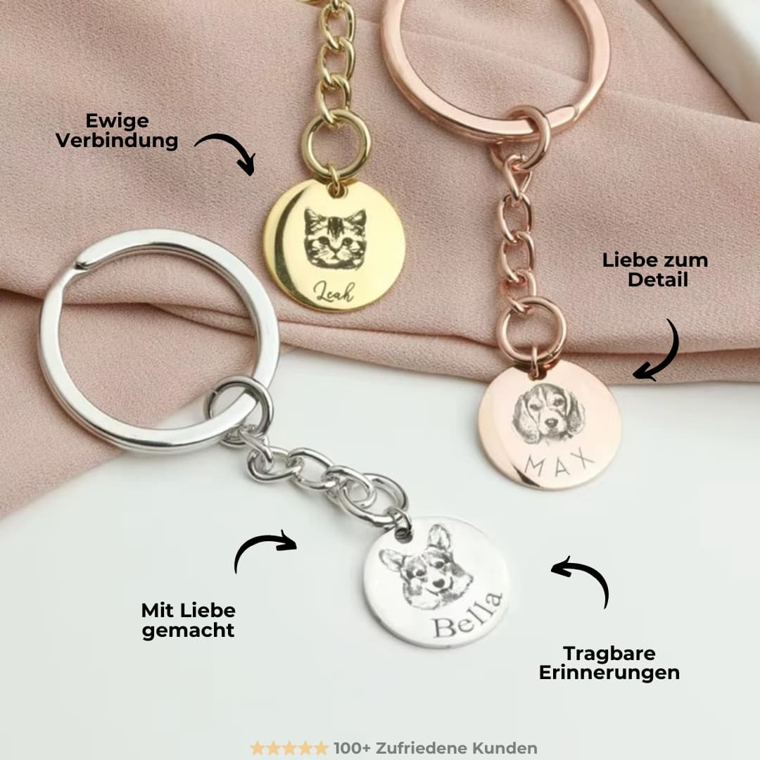 INDIVIDUELLER Schlüsselanhänger mit Tier Gravur Silber Gold und Rose Gold