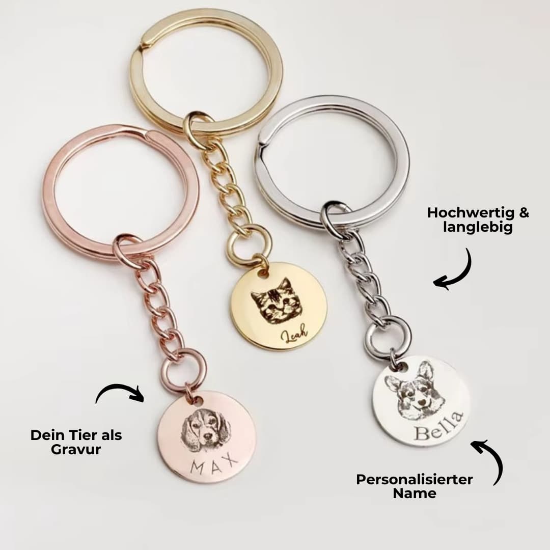 INDIVIDUELLER Schlüsselanhänger mit Tier Gravur Silber Gold und Rose Gold