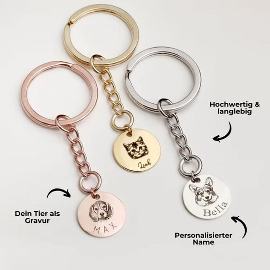 INDIVIDUELLER Schlüsselanhänger mit Tier Gravur Silber Gold und Rose Gold