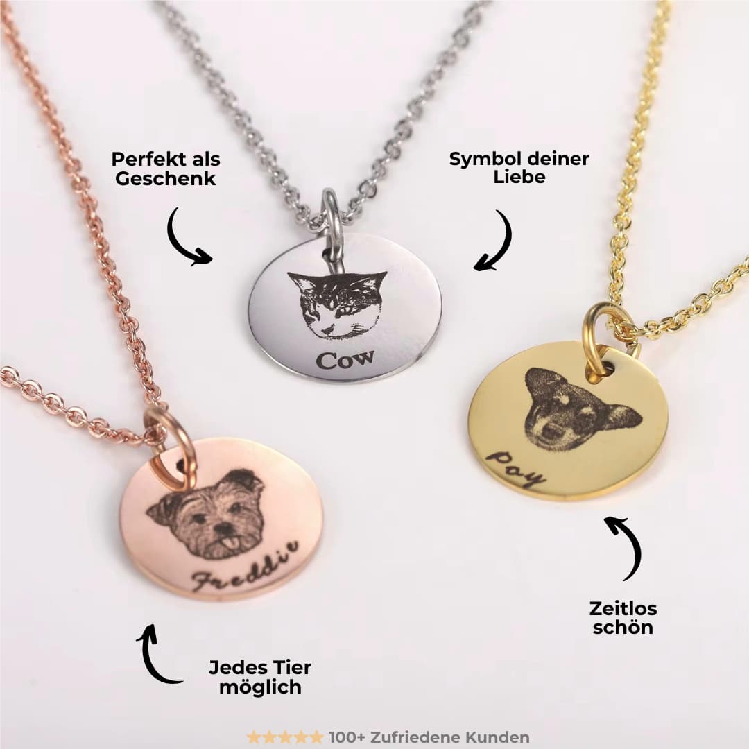 INDIVIDUELLE Haustierkette mit Tier Gravur Silber Gold und Rose Gold