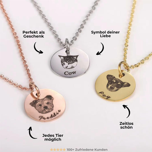 INDIVIDUELLE Haustierkette mit Tier Gravur Silber Gold und Rose Gold