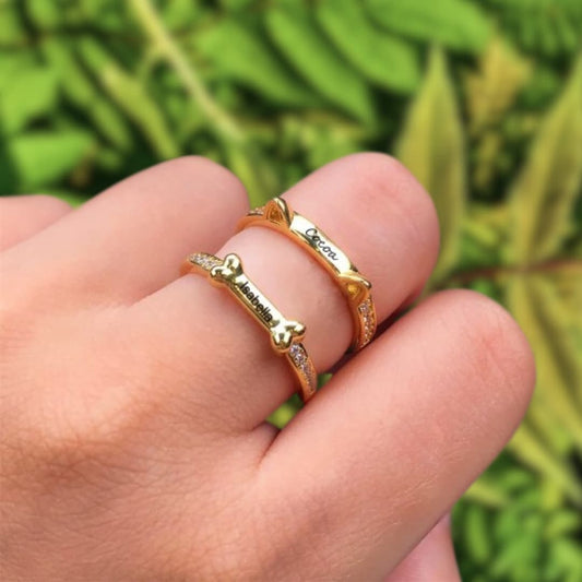 INDIVIDUELLER HUNDE-RING Katzen Ohren und Hundeknochen Design Gold