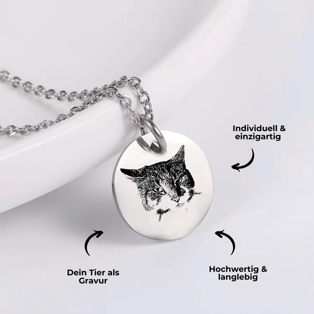 INDIVIDUELLE Haustierkette mit Tier Gravur Silber